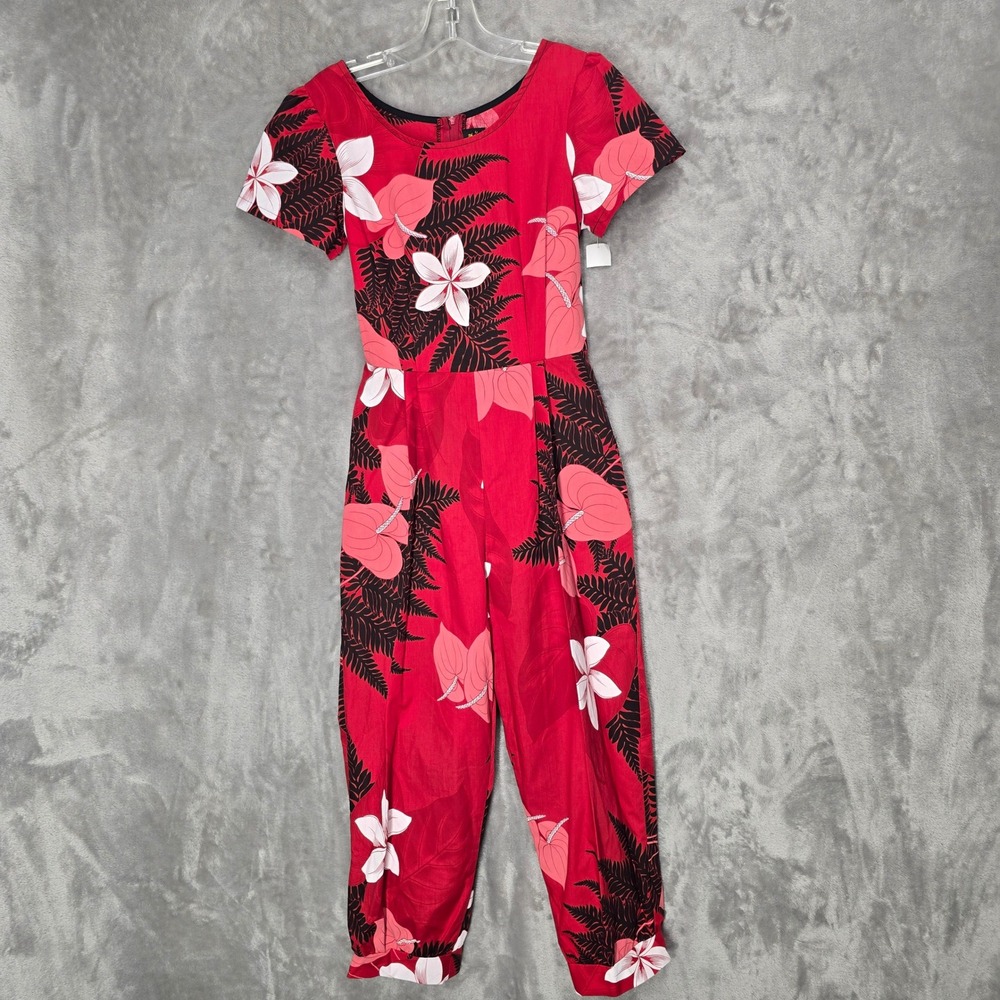 Lees Fashion Hawaii Jumpsuit Women XS Floral Tropical Hibiscus Pockets Romper